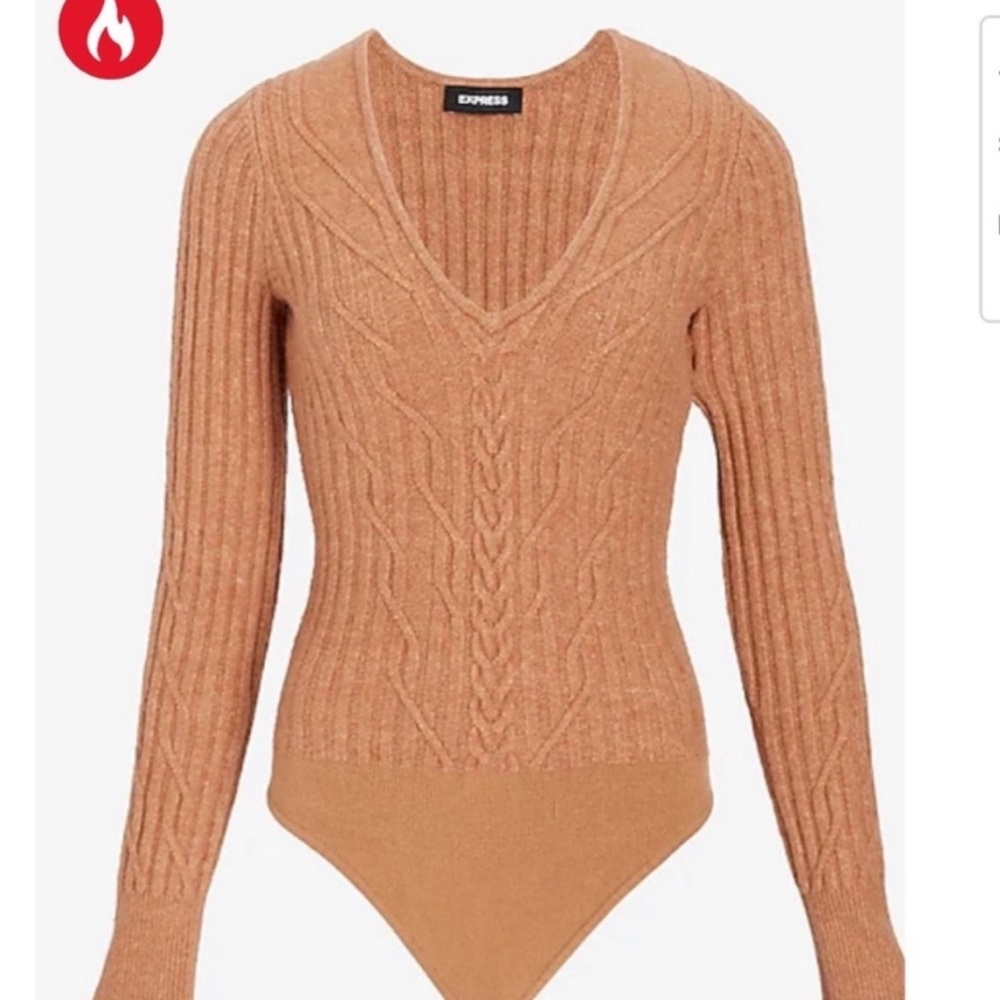 Beautiful Sweater Kit V Neck Bodysuit by Express Large - Butterscotch Tan Camel